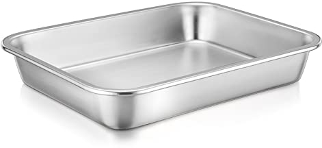 TEAMFAR Backblech, Edelstahl Kuchenblech Auflaufform, Rechteckig Kuchenform Backform Ofenform für Lasagne Brownie Tiramisu, 27 x 21 x 4,5cm, ungiftig & Gesund, spülmaschinenfest