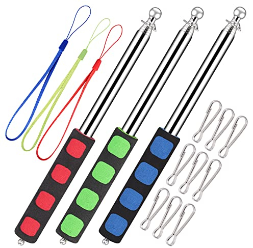 3 Pezzi Asta Bandiera telescopica, Bastone Telescopico in Acciaio Inox, 1,6 Metri Asta Portabandiera Telescopica con Cordino e 9 Clip, Pennone per Bandiera per Viaggi Campeggio Guida Turistica