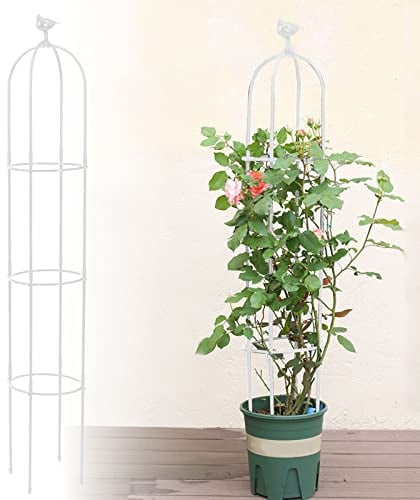 Kalolary 1,8 m Obélisque Jardin Haut pour Plantes Grimpantes Treillis d'Obélisque Tour Jardin Support d'Escalade Pot Métal Antirouille pour Fleurs d'Intérieur d'Extérieur Légumes Fruits Vignes (Blanc)