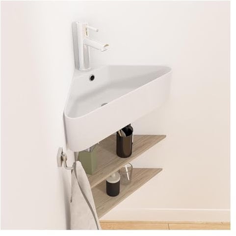 MOB-IN Vasque à Suspendre d'angle en céramique Blanche 42,5cm