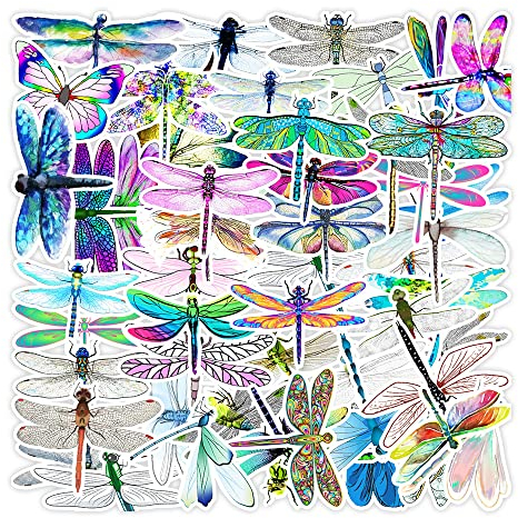 Serhuque 50pcs Laptop Stickers of Dragonfly for Water Bottles Computer Keyboard Hydroflask Skateboard,Vinyl Cute Decals for Kids Teens Boys Girls