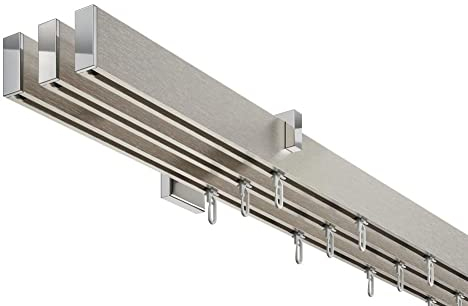 DécoProfi Gardinenstange Innenlauf 3-läufig Set Short rechteckig Silber Eloxiert/Verchromt I Länge: 200cm Aluminium für Wandmontage I Als Gardinenschiene & Vorhangstange geeignet