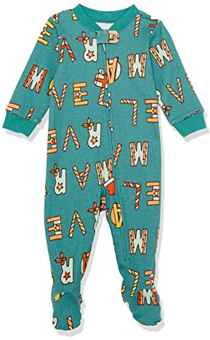Amazon Essentials Disney | Marvel | Star Wars Pigiami con Piedi Attillati in Cotone Unisex Bimbi, Festive Marvel - Sleep & Play, 0 mesi