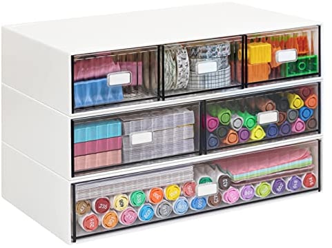 Stackable Desk Organizer with 6 Drawers, VASZOLA 3 Tier Plastic Desk Storage Box Desktop Drawers, Detachable Makeup Storage Office Stationery Supplies Organizer for Desk Office School Home