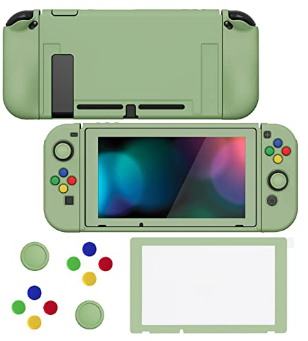 playvital Cover per Nintendo Switch,Custodia Copertura Morbida TPU Protettiva per Nintendo Switch Joycon Console&Pellicola Vetro Temperato&Copri Analogici&Copri Tasti(ZealProtect)-Matcha Verde