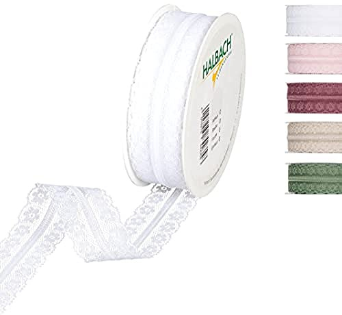 Halbach Spitzenband, 30 mm x 15 m, weiß | Spitzenborte als Meterware, zum Nähen, Basteln sowie für Hochzeits- und Tischdekoration