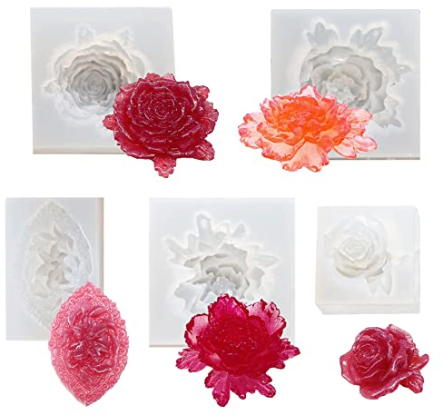 Yayatty 5 Pcs Moules de Coulée de Résine Fleurs,Moule de Bricolage de Silicone,3D Flower Moule Bijoux en Époxy pour Bijoux, Pendentif