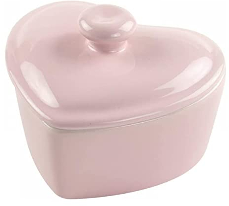 SOCOSY Heart-Shaped Ceramic Dessert Bowl with Lid Pudding Small Salad Bowl Baking Bowl High Temperature Resistance-Pink-5 OZ