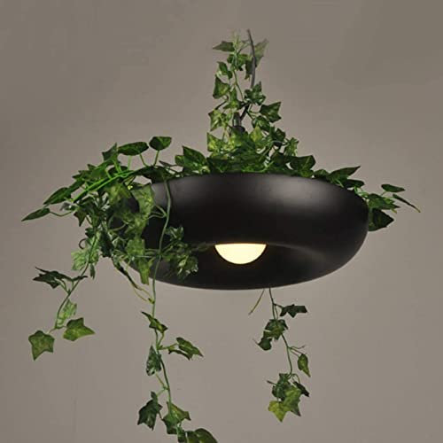 YUISLE Sky Garden Pendant Lamp Nordic Design Babylon Potted Plant Chandelier Adjustable Creative Flower Pot Plant Pendant Light Home Decor Lamp,Black-Warm White