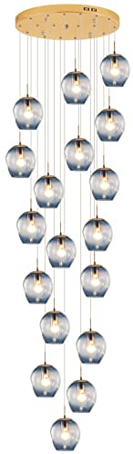 TPMAFF 3 m hoher moderner Kronleuchter mit 18 Lichtern, Regentropfen-Glas-Pendelleuchten, goldene Kuppel, Langer Kronleuchter für Foyer, Eingangsbereich, Treppenhaus, Deckenleuchte
