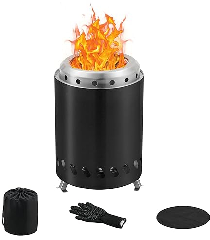 BRIAN & DANY Tabletop Solo Feuerstelle mit Ständer, rauchfreie Feuerstelle für draußen, Edelstahlofen Lagerfeuer, angetrieben durch Pellets oder Holz, inklusive Reisetasche & feuerfester Matte - 20,1