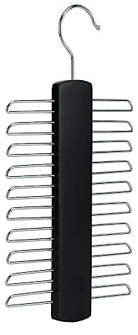 Krawattenaufhänger aus Holz, Kleiderschrank, Krawattenorganizer – stilvolles Hängeregal mit 20 Chromstangen mit drehbarem Haken für Krawatte, Gürtel, Schals, Buchenholz, Krawattenhalter (schwarz)