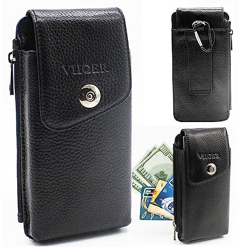 Étui de ceinture en cuir pour iPhone 16 Pro Max 15 Pro Max Samsung Galaxy S24 Ultra Flip Étui universel pour smartphone avec clip de ceinture Poche zippée pour homme