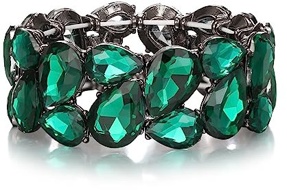 EVER FAITH Stretch Armreif österreichischen Kristall elastische Art Deco elegante Tropfen Vintage Party Armband für Damen Grün Schwarz-Ton