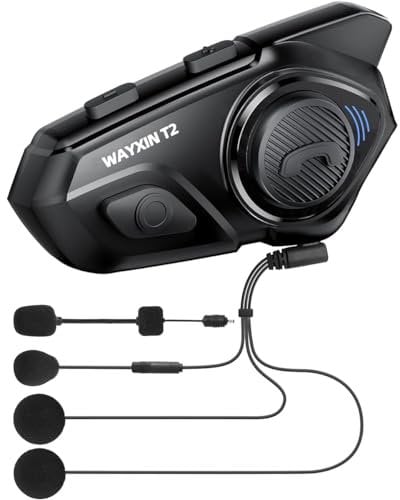 WAYXIN T2 Interfono Moto Auricolare 300M Sistema di Comunicazione con Wireless Bluetooth 5.1 IPX7 Impermeabile Cancellazione del Rumore DSP&CVC HiFi/Voce AI Interphone Casco Moto Auricolare