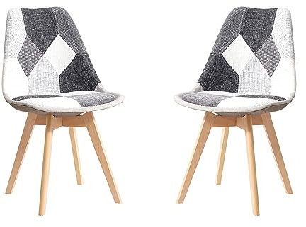 EGOONM Sillas de Comedor de Estilo Nórdico, Juego de 2, Sillas de Comedor de Tela con Respaldo Ergonómico y Patas de Madera de Haya, Negro