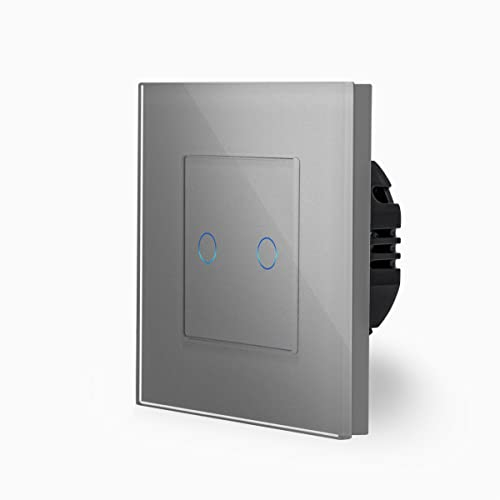 POINT zweifacher Touch Dimmer Lichtschalter Ein/Aus 1-Fach im Aluminiumrahmen in Grau 2-Weg Glas Berührungs Serienlichtschalter Wandschalter zum dimmen zweier Leuchten, Lampen Luxus-Time
