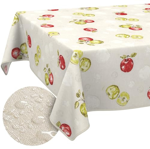 ANRO Tischdecke abwaschbar Äpfel mit Saum 160x120 cm Outdoor wetterfest | mit Saum eingefasst – ideal für Garten, Terrasse & Esszimmer – Tischwäsche aus beschichtetem Stoff – waschbar bei 30 °C