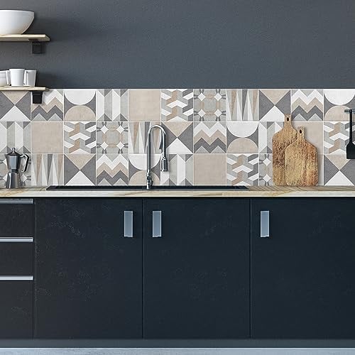 CREARREDA Panel protector antisalpicaduras cocina adhesivo de pared Geometric Tiles 180x60cm 100% made in Italy con tinta no tòxica, ignìfuga y resistente al agua