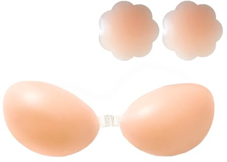 YEJAHY Soutien-Gorge Collant en Silicone, Soutien-Gorge sans Bretelles pour Femme, avec 2 Cache-tétons, Push-up Invisible réutilisable, Soutien-Gorge Dos Nu pour vêtements de fête, Plage (C)