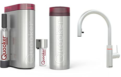 Quooker mit Reservoire PRO3 und CUBE kochend Wasserhahn (Flex, Voll-Edelstahl)