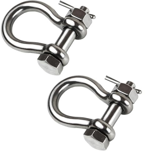 Laorde Grillete de acero inoxidable de grado marino, grillete de ancla pesado, anillo en D, grillete de arco tipo perno forjado, hardware marino (paquete de 2, 5/16 pulgadas)