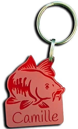Porte-clés poisson Carpe gravé, personnalisez-le avec Votre Texte, 6 coloris disponibles