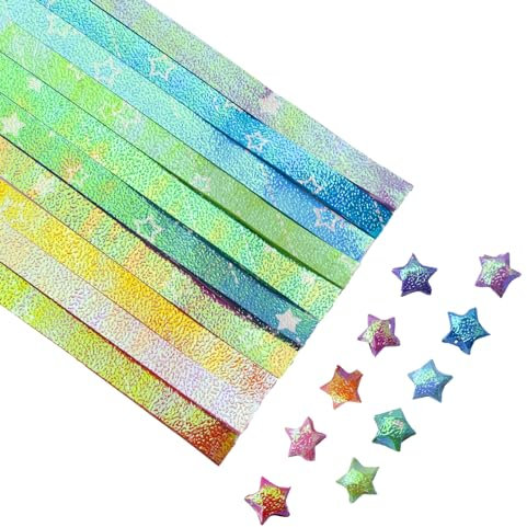 URROMA Origami-Papier, 900 St點k, 10 Farben, Gl點ksstern, Glitzer, Origami-Papier, Sortiment, Farbe, Papierstreifen, DIY-Stern-Papierstreifen
