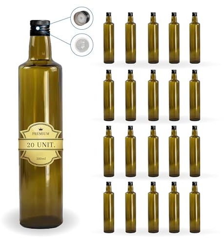 Espirito Rebelde - 20 botellas de vidrio oscuro 500 ml con tapón de rosca negro con boquilla para verter - Aceite de oliva, vinagre, alcohol, salsas - aceitera