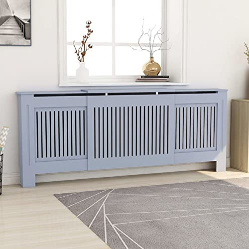 GuyAna Radiator Cover Modern MDF Vertical Slats Wood Decorative Cabinet for Living Room Bedroom Hallway, Large,MDF Radiator Cover Grey 205 cm