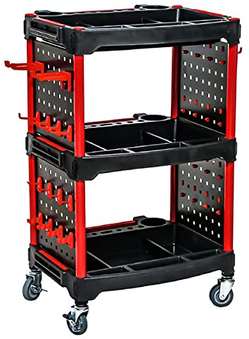 Rolling Tool Cart for Car Detailing, 3-Tier Garage Organizer with 4 Boards