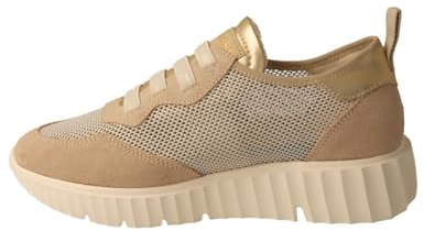 WEEKEND by Pedro Miralles - Zapatos Sneakers de Piel con cordón elástico,de cuña,Suela Blanca de Goma,Rejilla,Calado, para: Mujer Color: Oro Talla:39