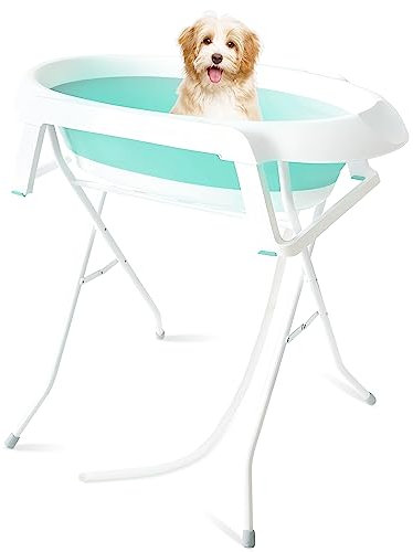Temopow Bañera plegable con soporte para perros y mascotas, color verde
