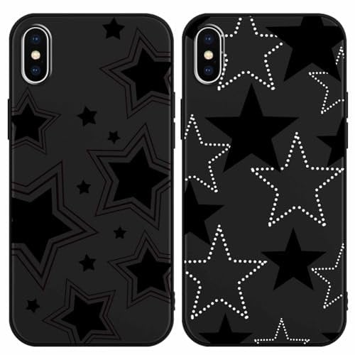 Foonary 2 Pack Black Print Phone Case Compatible with iPhone X/XS 5.8, Slim Soft Silicone with Fashion Star Design Aesthetics Pattern Cases, Shockproof Bumper Protector Cover