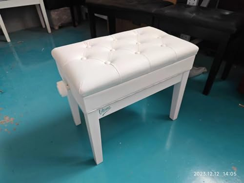 Jargrovs Piano Stool,10 Button Piano Bench Made of Thickened PU Leather,Piano Bench Adjustable Height Made of Solid Wood with Curved Legs,White Piano Stool with Storage,Piano Chair