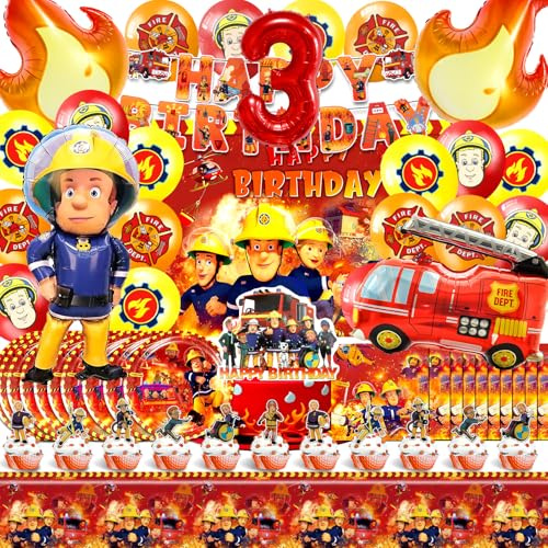 81 Stück Feuerwehrmann Geburtstagsdeko 3 Jahre, Feuerwehr Deko Kindergeburtstag, Feuerwehr Luftballon, Feuerwehr Party Deko, Geburtstag Ballon, Feuerwehr Tortendeko, Teller, Banner, Servietten