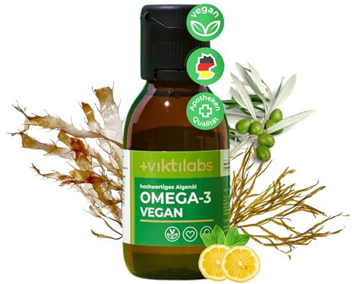 Viktilabs© - Omega 3 Algenöl vegan | Totox-Wert ≤ 5 | Hochdosierte Formel: Enthält 3,86 g Algenöl pro Tagesdosis mit 579 mg EPA und 1158 mg DHA | Ergänzt durch Vitamin D3 und Olivenöl | 3x Flasche
