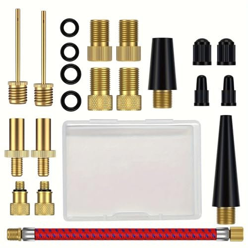 Fahrradventil Adapter Set - 21 Teile, Hochwertige Ventiladapter für DV SV AV Französisches Ventil Adapter, Autoventil Adapter, Ventiladapter für Ballnadel Luftpumpe und Kompressor