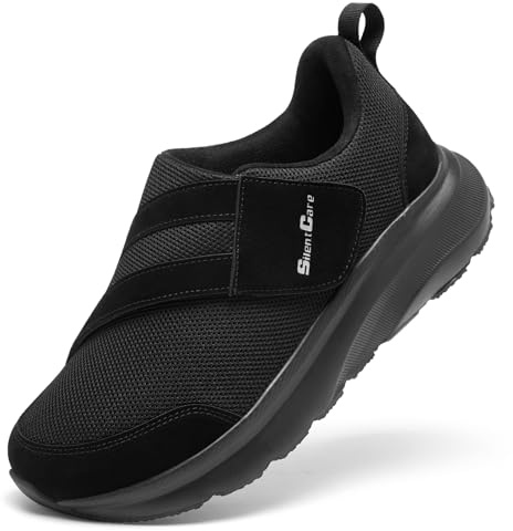 SILETCARE Extra Wide Diabetic Shoes for Men Easy to Close Casual Shoes for Elderly Suitable for Swollen Feet Breathable and Lightweight Sneakers (Black UK 9)