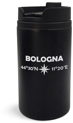 Coordinates Bologna Italy City, tazza da viaggio, arte incisa, thermos, tazza, tazza termica