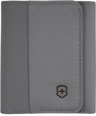 Victorinox Travel Essentials Tri-Fold Wallet, Portemonnaie mit RFID-Schutz, Kartenfächer, Ausweisfach, Damen/Herren, Grau