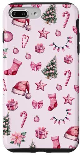 Hülle für iPhone 7 Plus/8 Plus Weihnachts-Licht und Weihnachtsmannmütze, kokettes Muster, Rosa