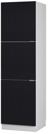 Vicco Vorratsschrank Fame-Line, Schwarz gestreift/Weiß 60 cm | MDF-Front · Soft-Close · Höhenverst. Füße · Metallgriffe · ✓ Frei kombinierbar