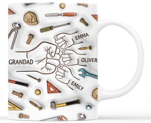 Personal Chic Personalised Mug Grandad, Daddy Holding Hands - Personalised Gifts, Daddy Mug, Grandad Personalised Gifts, Dad Gifts from Kids (Model #7)