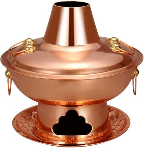 kaileFURN Hotpot di Carbone Cinese, Pentola Calda Vintage in Rame Rosso con Camino per Combustione del Carbone, Cucinare Shabu-shabu per Cene di Famiglia E Campeggio di Agnello in Umido(Size:40CM)