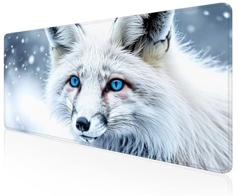 Gaming Mauspad Schneefuchs Mauspad, Gaming Mousepad groß mit, mit Wasserdicht und Rutschfester Gummi, Vernähten Kanten, Gaming Tastatur Matte, verbessert Präzision und Geschwindigkeit 80x40 cm Z-433