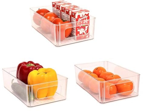 HanYun Fridge Organisers, Storage Box, Kitchen Organisers Set Pantry Storage Container Transparent Container for Fridge Bedroom Kitchen Office (Pack of 3)