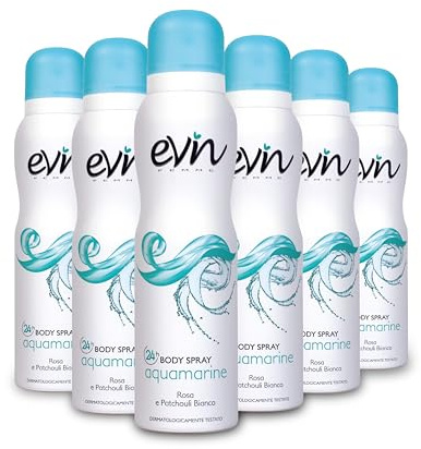 EVIN FEMME - Deodorante Donna Spray Acquamarine, 6x150ml | Fragranza Rosa e Patchouli Bianco, Formula Attiva 24h, Dermatologicamente Testato