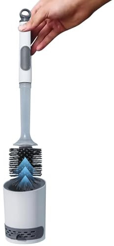Escobilla de baño y soporte de silicona – Bruussh montado en la pared con dispensador de jabón | Juego de dispensador de cepillo de inodoro higiénico de siliicona | Toiilet Brrush y soporte |