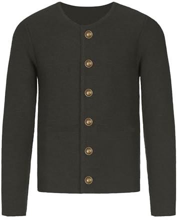 Atforna Herren Trachtenjacke Traditioneller Trachtenjanker mit Knopfleiste, Oktoberfest Outfit, Lederhosen Jacke, Trachtenmode für Männer, Schwarz, XL